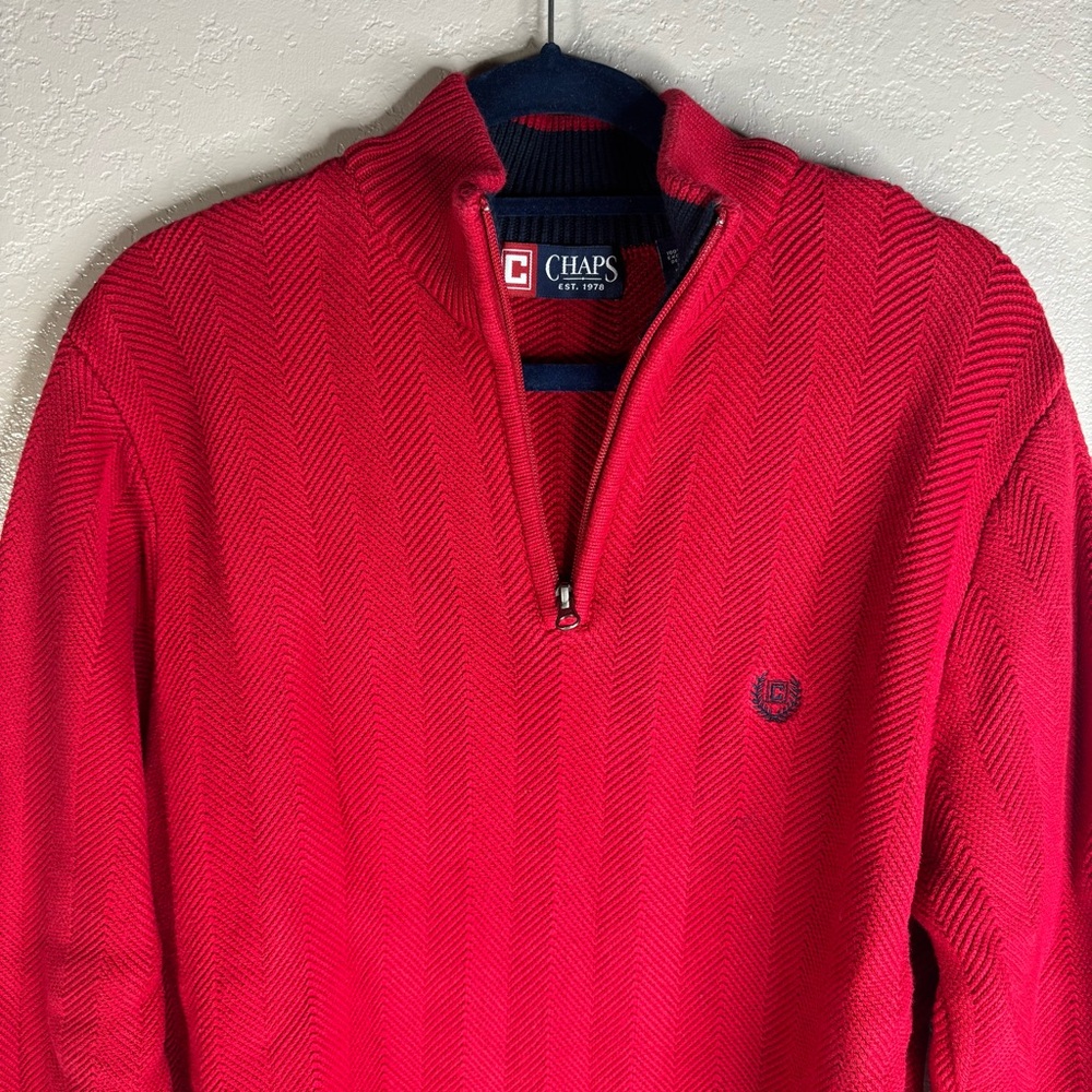 Chaps Men's Vibrant Red 1/4 Zip-Up Sweater Size Medium Great Condition Crew Neck